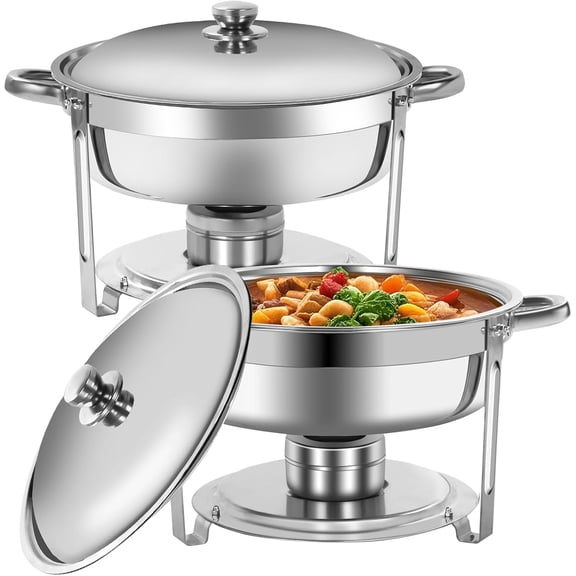EVGTTI 2 Pack 5QT Chafing Dish for Buffet, Round Stainless Steel Chafing Dish for Parties, Events, Weddings
