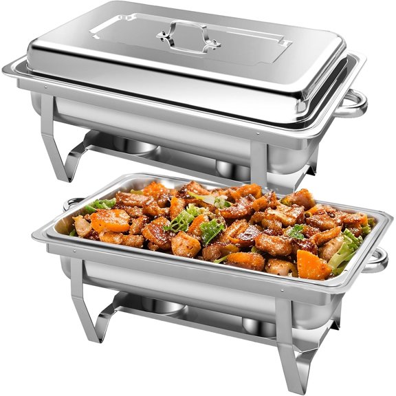 EVGTTI 2 Pack 8QT Chafing Dish Buffet Set, Stainless Steel Chafing Dish with Full Size Food Pan, Foldable Frame for Restaurant