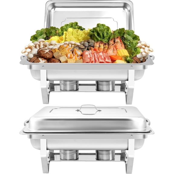 EVGTTI 2 Pack 8QT Chafing Dish for Buffet, Upgrade Stainless Steel Chafing Dish with Full Size Food Pan for Parties, Events, Weddings