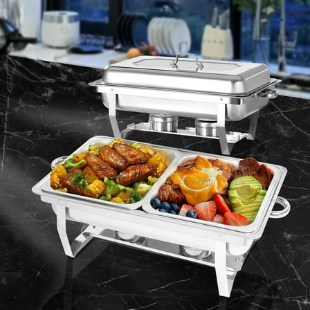 EVGTTI 2 Pack 8QT Chafing Dishes For Buffet, Stainless Steel Chafing Dish with 1/2 Size Food Pan, Foldable Frame for Events, Weddings