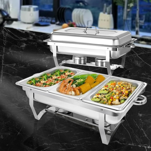 EVGTTI 2 Pack 8QT Chafing Dishes For Buffet, Stainless Steel Chafing Dish with 1/3 Size Food Pan, Foldable Frame, Fuel Holder for Catering