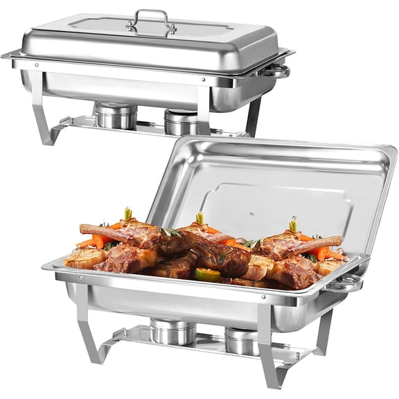 EVGTTI 2 Pack 8QT Stainless Steel Food Warmer, High Grade Stainless Steel Chafing Dish with Full Size Food Pan, Foldable Frame for Parties, Events