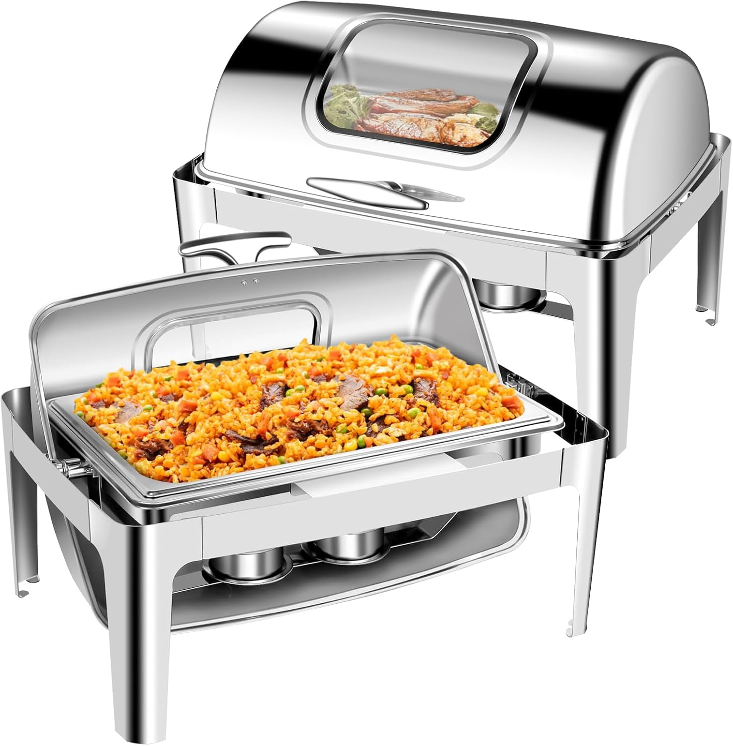 9qt EVGTTI 2 Pack 9QT Roll Top Chafing Dish Buffet Set, Stainless Steel ...