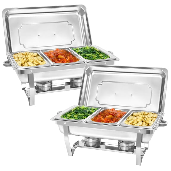 EVGTTI 2 Pack Chafing Dish Buffet Set, 8Qt Rectangular 1/3 Pan Stainless Steel Catering Warmer Set with Water Pan for Parties, Events, Wedding, Camping, Dinner