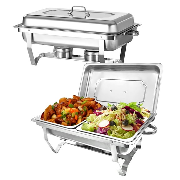 EVGTTI 2 Pack Chafing Dish Buffet Set Half Size 8Qt Stainless Steel Chafer Complete Set with Foldable Frame and Lid Catering Buffet Servers Food Warmer for Parties Banquet Wedding