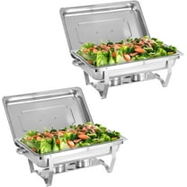EVGTTI 2 Pack Chafing Dish, High Grade Stainless Steel Chafer, Rectangular Food Warmer Foldable Complete Set with Full Size Food Pan, Lid, Fuel Holder for Buffet