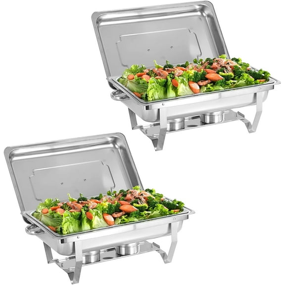 EVGTTI 2 Pack Chafing Dish, High Grade Stainless Steel Chafer, Rectangular Food Warmer Foldable Complete Set with Full Size Food Pan, Lid, Fuel Holder for Buffet