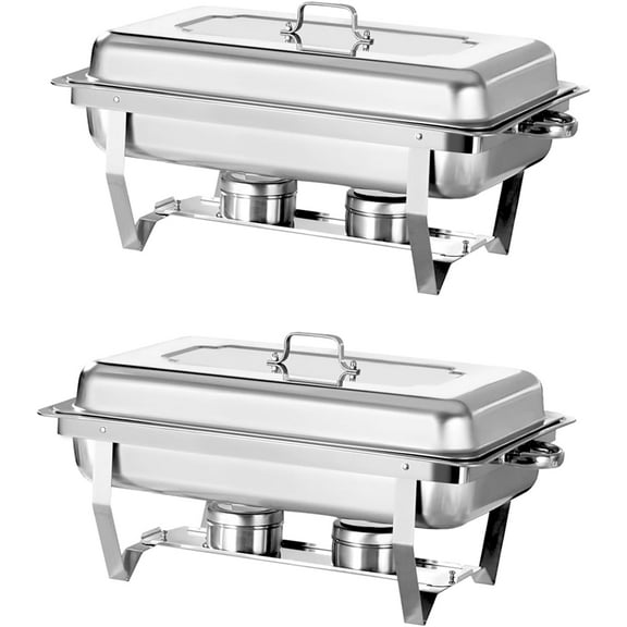 EVGTTI 2 Pack Chafing Dish, High Grade Stainless Steel Chafer, Silver Food Warmer with Full Size Food Pan for Catering