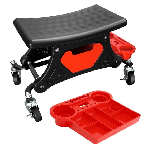 EVGTTI 264 LBS Mechanic Stool with Wheels, Heavy Duty Mechanics Seat For Garage, Garage Stool w Three Slide Out Tool Trays and Drawer For Automotive Auto Repair