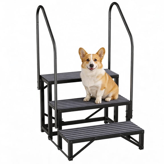 EVGTTI 3-Tier RV Stairs with 2 Handrails, Anti-Slip Hot Tub Steps, 660lbs Heavy-Duty Steel Portable Stairs for Hot Tub, Camper, Mobile Home, Porch, Pool, and SPA