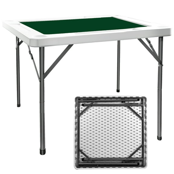 EVGTTI 35-Inch 4-Player Folding Game Table with Cup Holders & Chip Trays for Poker, Mahjong & Dominoes