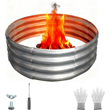 EVGTTI 36 Inch Outdoor Fire Pit Ring, Round Galvanized Steel Fire Pit For Backyard Planting Bed, Camping, Bonfire