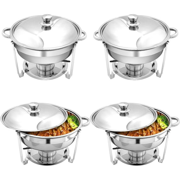 EVGTTI 4 Pack 5QT Round Chafing Dish Buffet Set, High Grade Stainless Steel Chafing Dish with Foldable Frame for Parties, Events