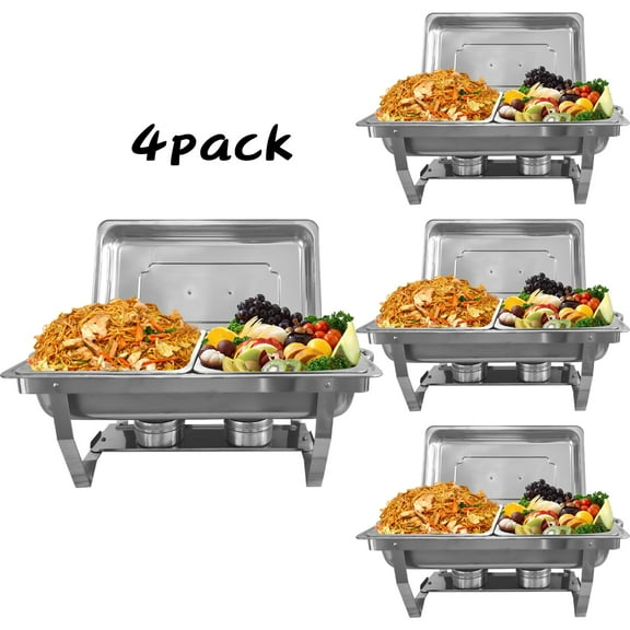 EVGTTI 4 Pack 8QT Chafing Dish Buffet Set, Buffet Servers and Warmers Chaffing Servers Stainless Steel with 2 Half-Size Food Pans, Rectangular Food Warmers for Parties Buffets