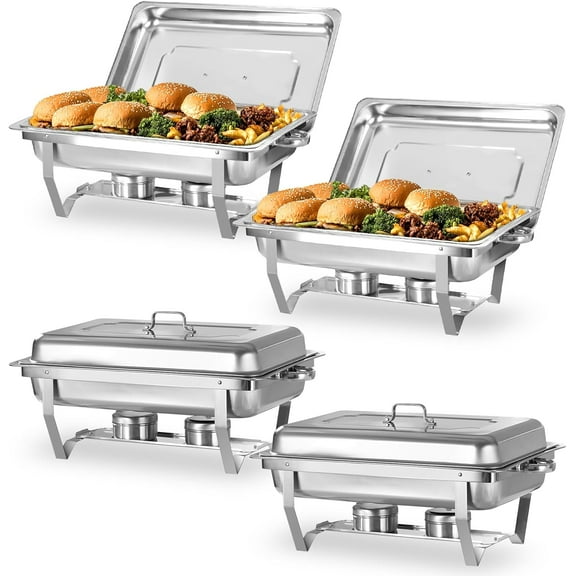 EVGTTI 4 Pack 8QT Chafing Dish Buffet Set, High Grade Stainless Steel Chafing Dish with Foldable Frame for Parties, Events