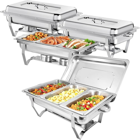 EVGTTI 4 Pack 8QT Chafing Dish for Buffet, Food Grade Stainless Steel Chafing Dish with 1/3 Size Food Pan for Parties, Events, Weddings