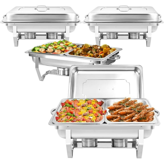 EVGTTI 4 Pack 8QT Chafing Dish for Buffet, Upgrade Stainless Steel Chafing Dish with 1/2 Size Food Pan for Parties, Events, Weddings