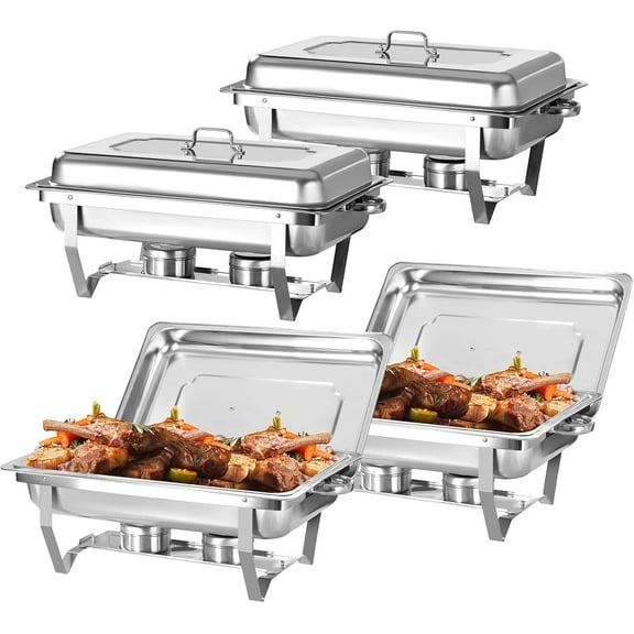 EVGTTI 4 Pack 8QT Stainless Steel Food Warmer, High Grade Stainless Steel Chafing Dish with Full Size Food Pan, Foldable Frame for Parties, Events