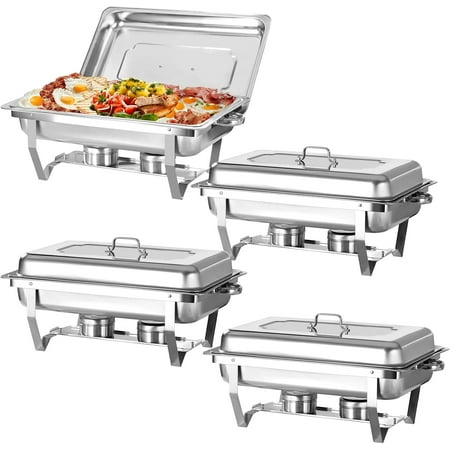 EVGTTI 4 Pack 9QT Chafing Dish Buffet Set, Stainless Steel Chafing Dish with Full Size Food Pan, Foldable Frame for Events, Weddings