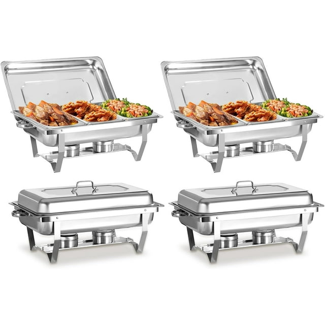 EVGTTI 4 Pack Chafing Dish for Buffet, 8QT Roll Edge Designed Chafing Dish Buffet Set, Stainless Steel Food Warmer with 1/3 Size Pan for Parties, Church Events
