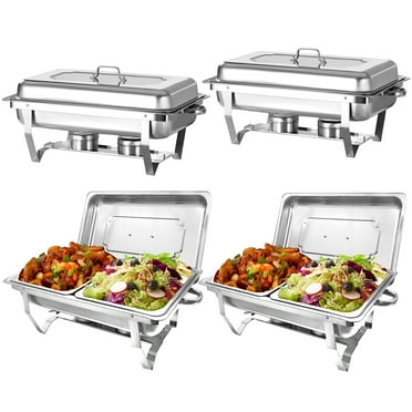 EVGTTI 4 Pack Chafing Dish Buffet Set Half Size 8Qt Stainless Steel Chafer Complete Set with Foldable Frame and Lid Catering Buffet Servers Food Warmer for Parties Banquet Wedding