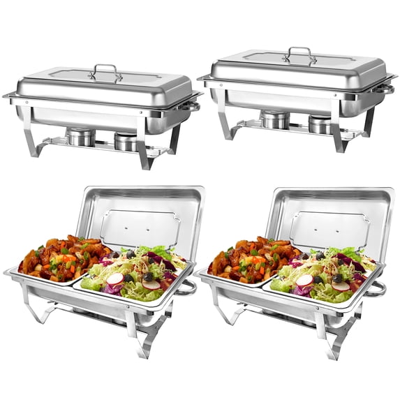 EVGTTI 4 Pack Chafing Dish Buffet Set Half Size 8Qt Stainless Steel Chafer Complete Set with Foldable Frame and Lid Catering Buffet Servers Food Warmer for Parties Banquet Wedding