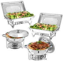 EVGTTI 4 Pack Chafing Dish Buffet Set, Rectangular 8QT Half pan×2 1/3 pan×2 Stainless Steel Catering Warmer Set with Water Pan for Parties, Events, Wedding, Camping, Dinner