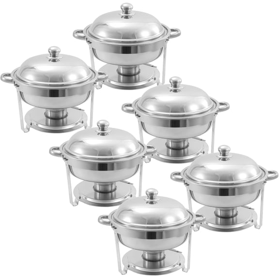 EVGTTI 6 Pack 6QT Round Chafing Dish Buffet Set, High Grade Stainless Steel Chafers for Buffet with Lid, Buffet Warmers Sets for Parties, Events, Wedding, Camping