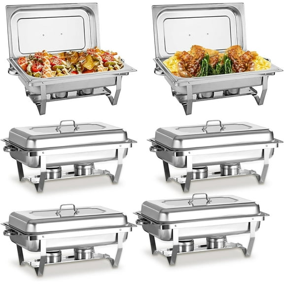 EVGTTI 6 Pack 8QT Chafing Dish Buffet Set, High Grade Stainless Steel Chafing Dish with Full Size Pan, Foldable Frame for Parties, Events