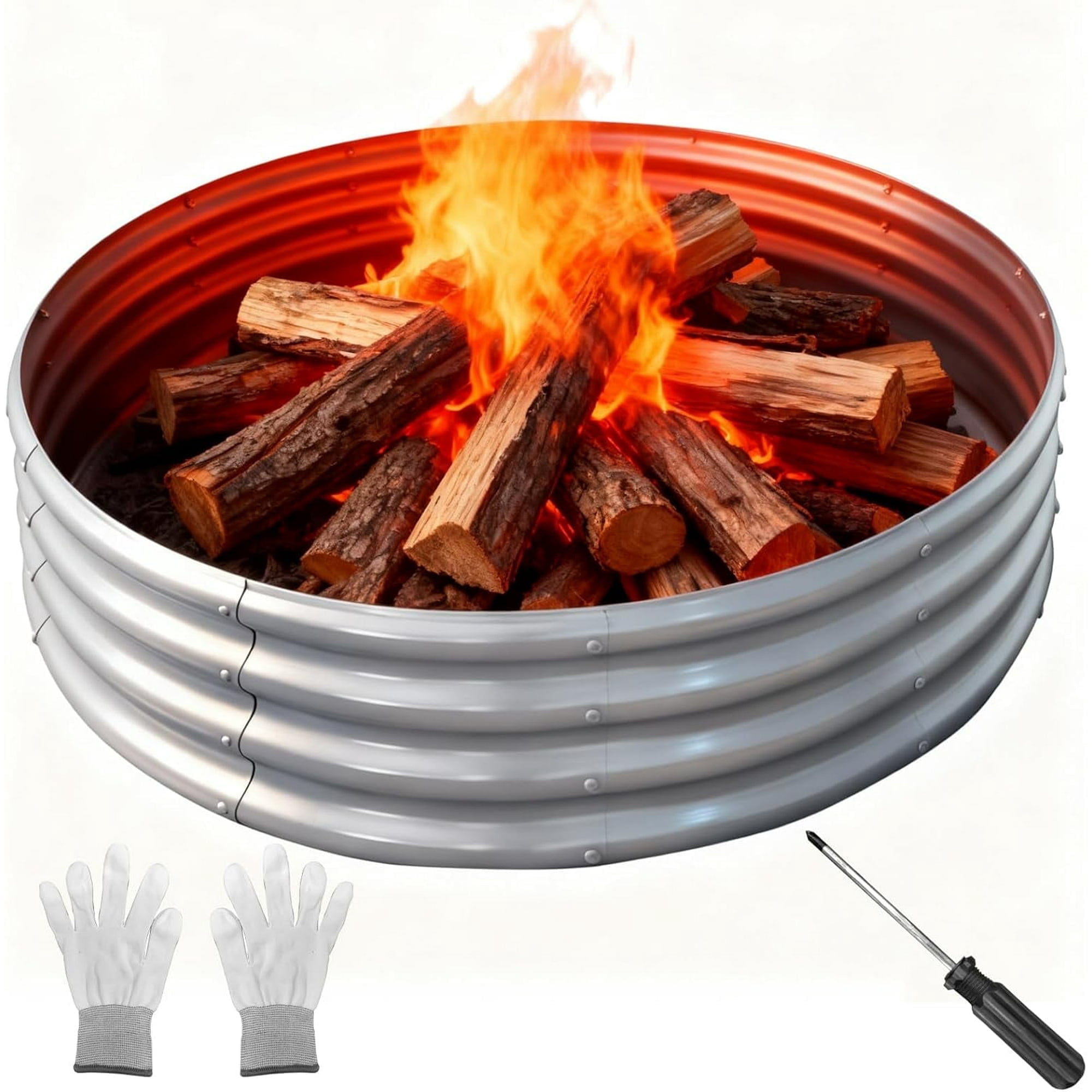 EVGTTI 60 Inch Outdoor Fire Pit Ring, Round Galvanized Steel Fire Pit For Backyard Planting Bed, Camping, Bonfire