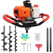EVGTTI 72cc Post Hole Digger, 2200W Post Hole Digger, Gas Powered Earth Auger Digger with Three Drill Bit 3 & 5 & 8 and Two Extension Rods 24 24 for Fence, Farmland, Garden and Plant