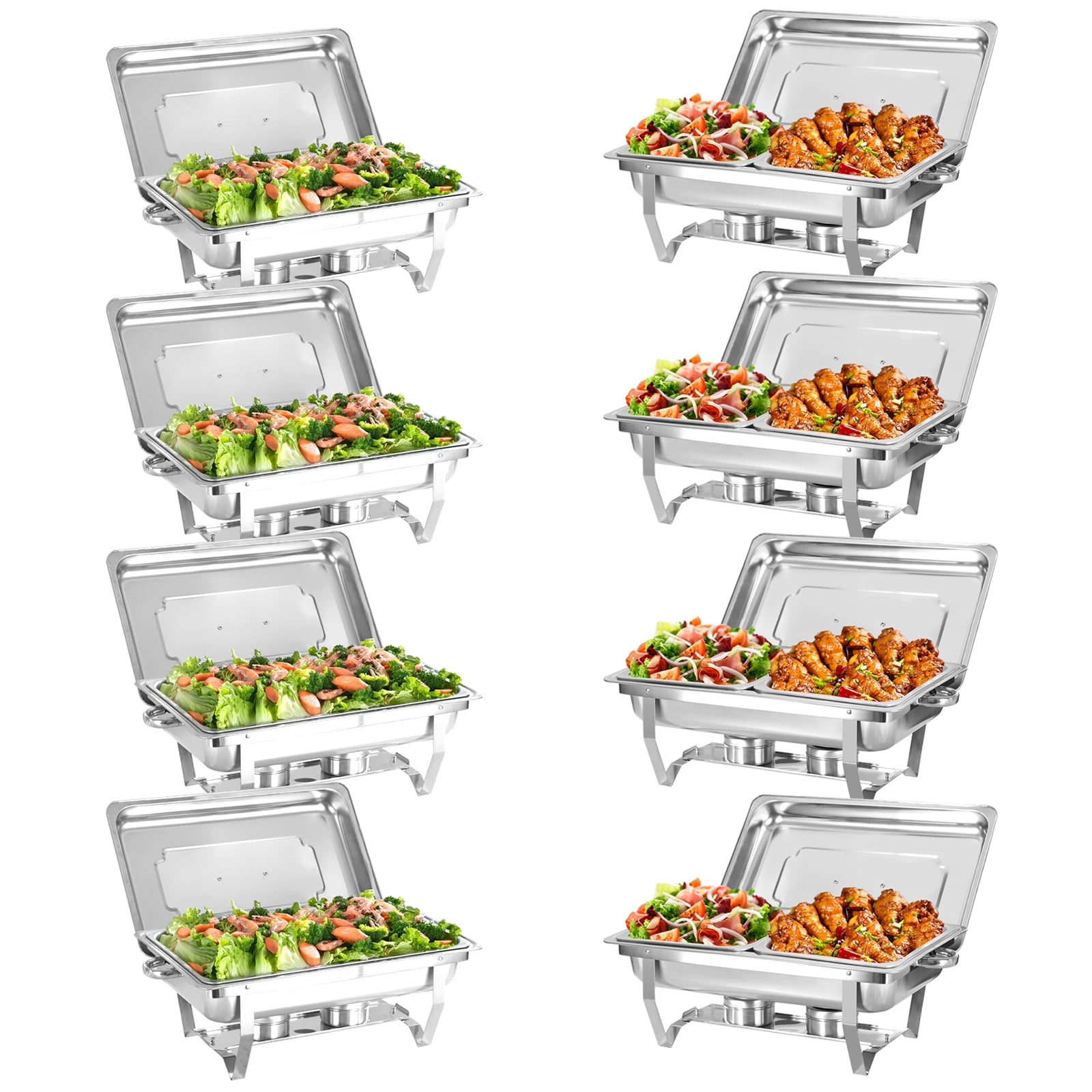 EVGTTI 8 Pack Chafing Dish Buffet Set,8Qt Rectangular 4×Half Pan+4×Full ...