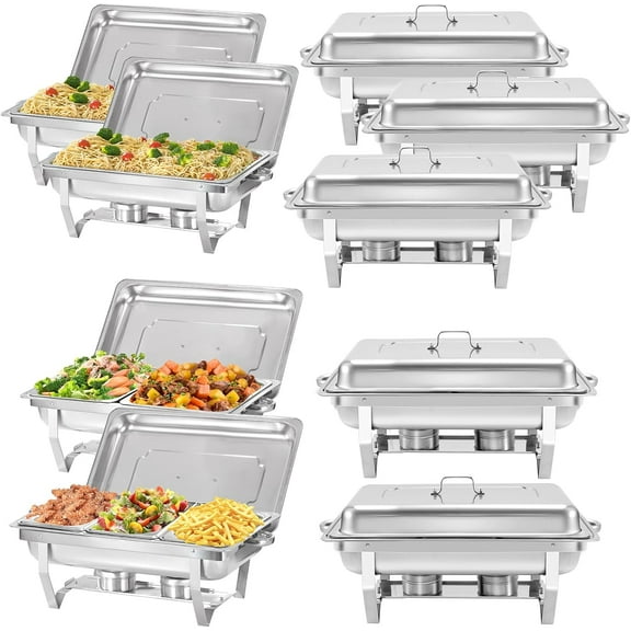 EVGTTI 8 Pack Chafing Dish Rectangular 8QT Full pan×5+Half pan×2+1/3 pan×2 Chafers Stainless Steel Catering Buffet Warmer Set for Parties,Events,Wedding,Dinner