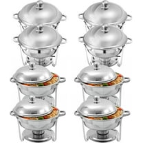 EVGTTI 8 Pack Round Chafing Dish Buffet Sets, 6QT Stainless Steel Chafing Dishes, Chafers and Buffet Warmer Sets for Wedding, Rolled-Edge Design