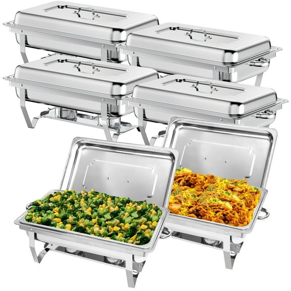 EVGTTI 8QT 6 Pack Chafing Dish Sets, Stainless Steel with Full Pan, Lids, Water Pans, Folding Stands, Fuel Tray Holders for Catering