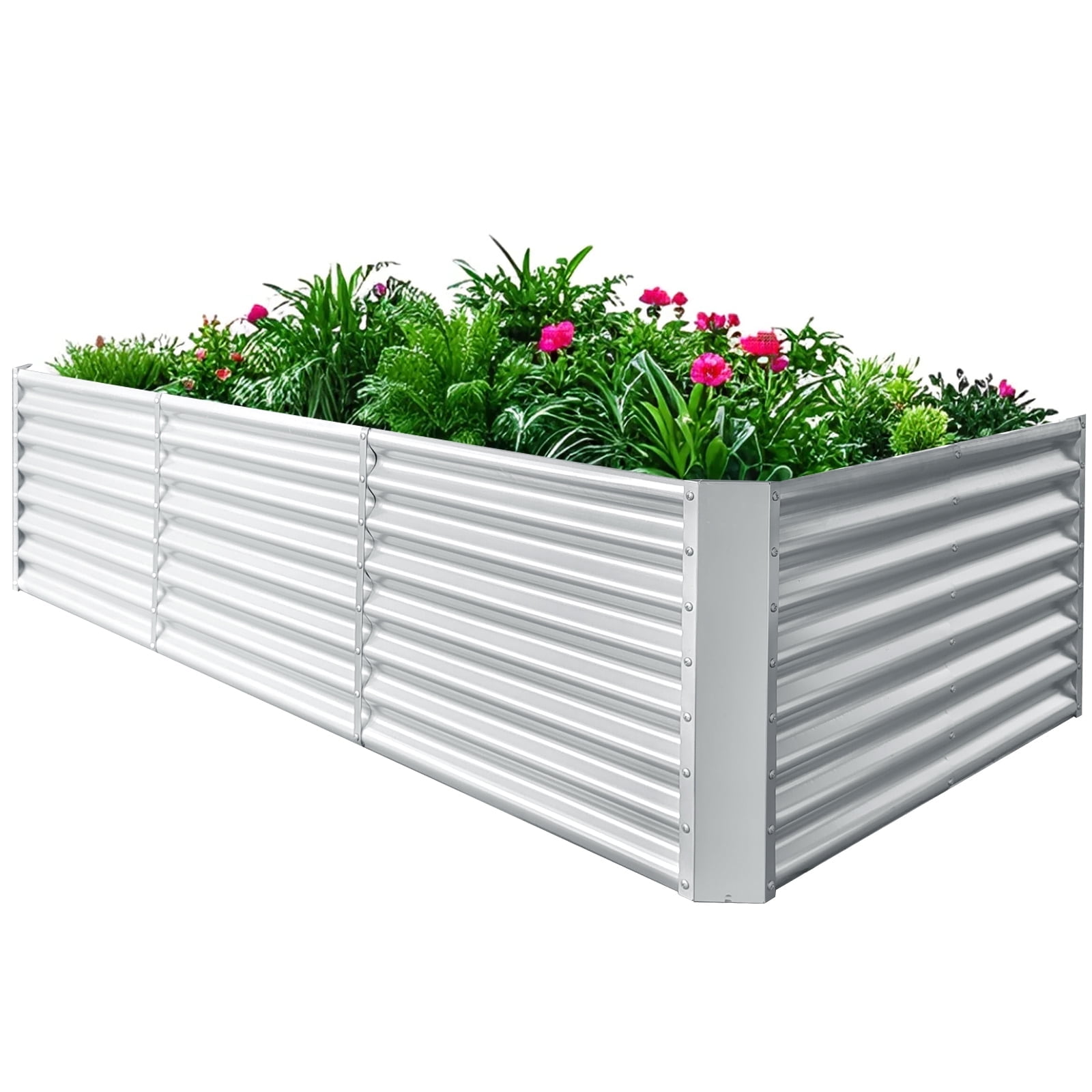 EVGTTI  8x4x2ft  Metal Galvanized Raised Garden Bed for Vegetables Flowers Ground Planter Box