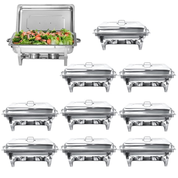 EVGTTI Chafing Dish Buffet Set, 8Qt 10 Pack Stainless Steel Rectangular Catering Warmer Set with Water Pan for Parties, Events, Wedding, Camping, Dinner