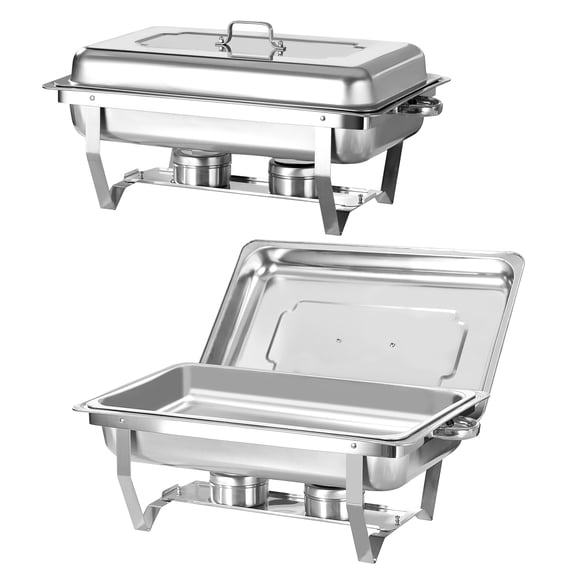 EVGTTI Chafing Dish Buffet Set, 8Qt 2 Pack Stainless Steel Rectangular Catering Warmer Set with Water Pan for Parties, Events, Wedding, Camping, Dinner