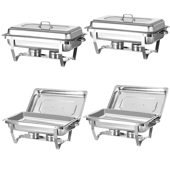 EVGTTI Chafing Dish Buffet Set, 8Qt 4 Pack Stainless Steel Rectangular Catering Warmer Set with Water Pan for Parties, Events, Wedding, Camping, Dinner