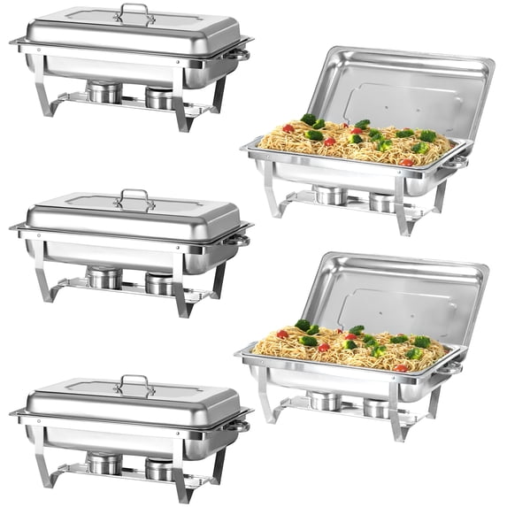 EVGTTI Chafing Dish Buffet Set, 8Qt 5 Pack Stainless Steel Rectangular Catering Warmer Set with Water Pan for Parties, Events, Wedding, Camping, Dinner