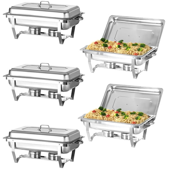 EVGTTI Chafing Dish Buffet Set, 8Qt 5 Pack Stainless Steel Rectangular Catering Warmer Set with Water Pan for Parties, Events, Wedding, Camping, Dinner