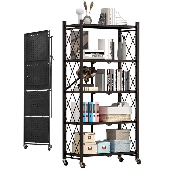EVGTTI Foldable Metal Rack Durable 5-Layer Storage Solution for Home and Office Thickened Design, Easy Mobility, and Strong Weight Capacity Ensure Safe and Secure Organization