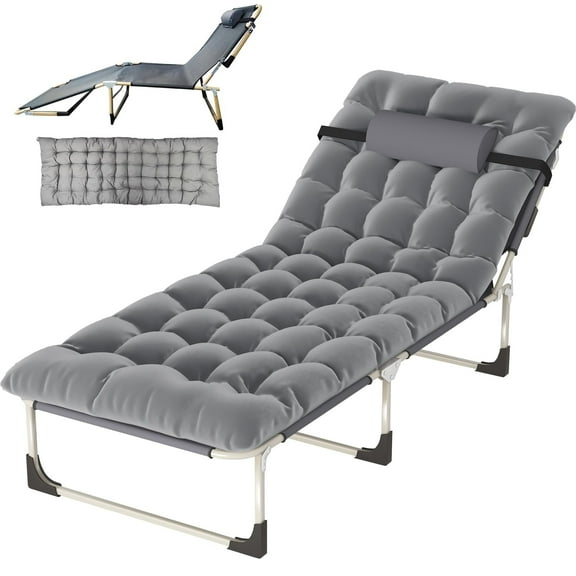 EVGTTI Folding Camping Cot W/Mat for Adults, Foldable Padded Sleeping Cots for Tent Day Bed Outdoor & Home Guest, Beach Poolside Patio Sunbathing Lawn Travel Camping Max Load 500 LBS