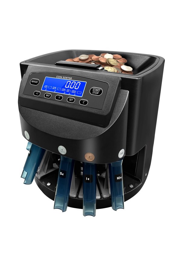 High-Speed Coin Sorter and Counter Machine, LCD Display, 270 Coins Per Minute, Coin Wrapper for USD Currency, Efficient Cash Sorting and Counting