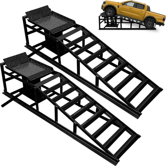 EVGTTI Hydraulic Car Ramps 2 Pcs 11000lbs Car Lift Maintenance Ramp with Support Jack Automotive Hydraulic Lift Repair Frame Lift, Height Hydraulic Vehicle Ramp
