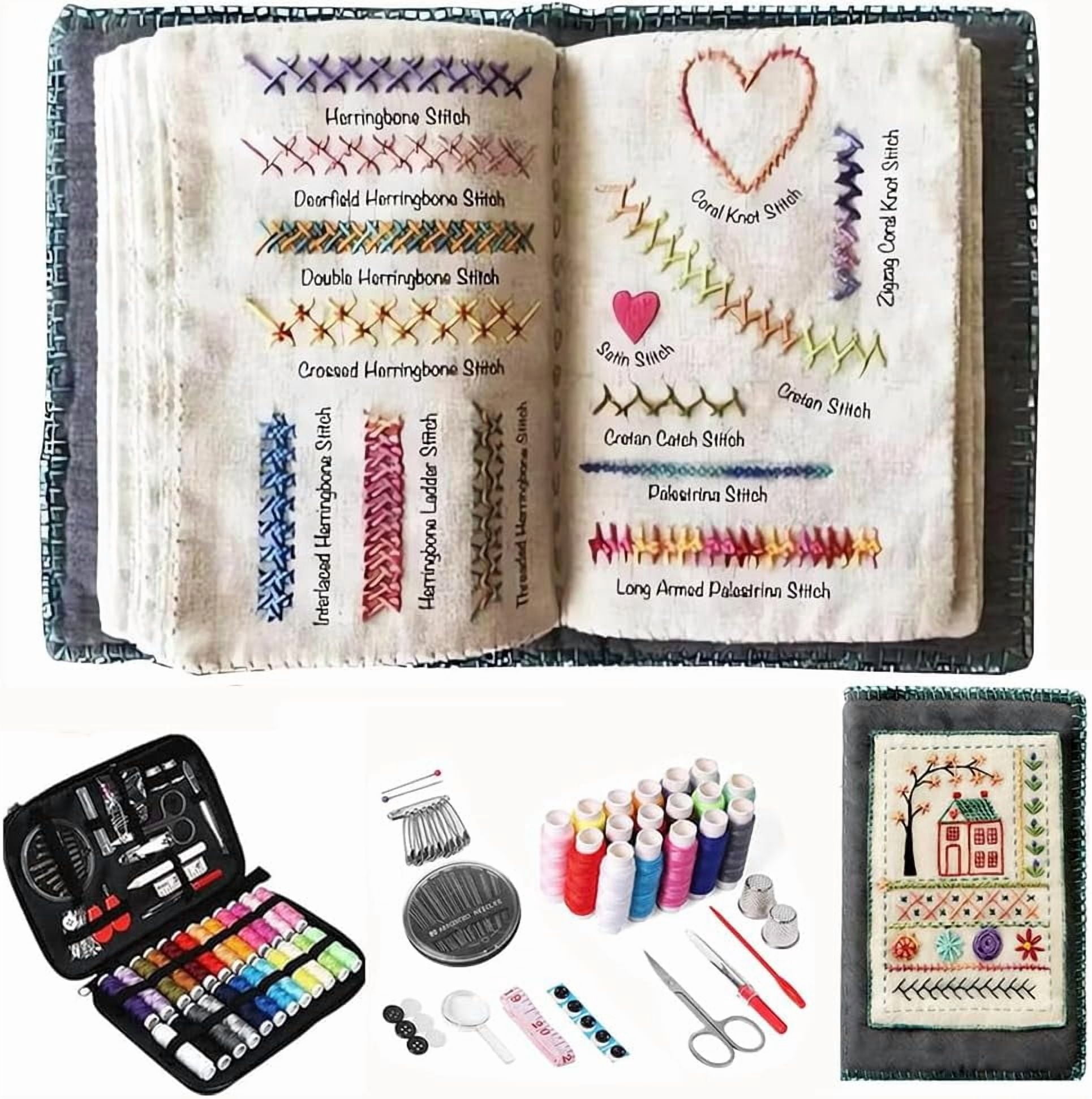 EVHRZN 2026 New Embroidery Kit for Beginners with Stitch Book – Easy Hand 86 PCS Embroidery Sewing Kit with 106 Patterns, Step-by-Step Guide, DIY Craft Gift for Adults