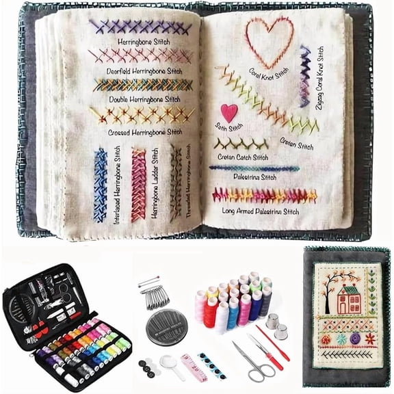 EVHRZN 2026 New Embroidery Kit for Beginners with Stitch Book Easy Hand 86 PCS Embroidery Sewing Kit with 106 Patterns, Step-by-Step Guide, DIY Craft Gift for Adults