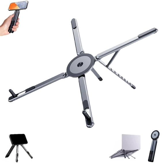 EVHRZN 3-in-1 Magnetic Foldable Laptop Stand, Portable Lap Top Stand Riser for Desk, 8-Level Height-Adjustable Laptop Stand, Multi-Angle Support, for Office Travel Home Workspace