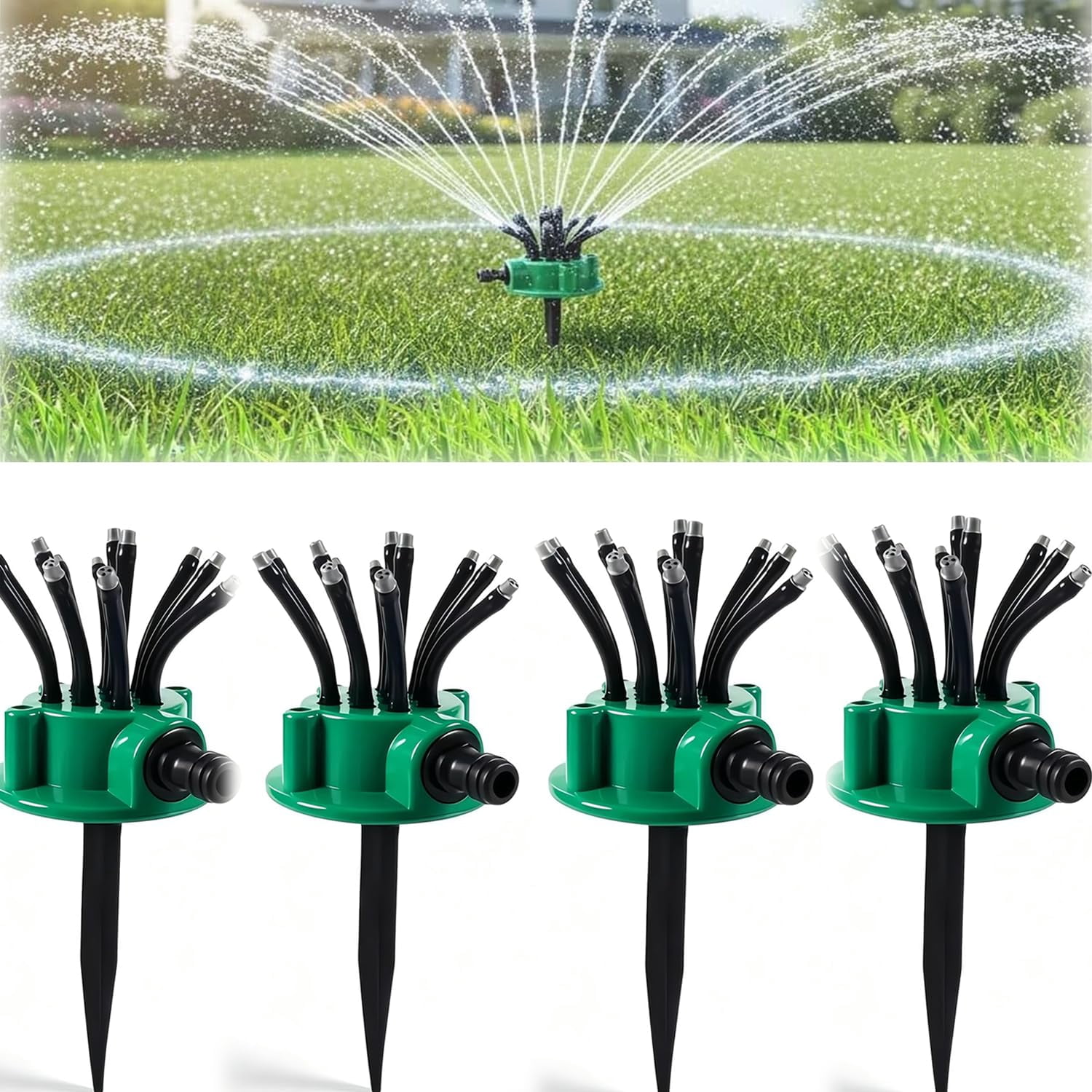 EVHRZN 360°Multi-Directional Lawn Sprinkler, Stable Rotating Garden Watering Tool with Flexible Spray Nozzles, Roof Cooling Sprinkler for Yard, Backyard, Flowers, Grass, and Outdoor Summer Play