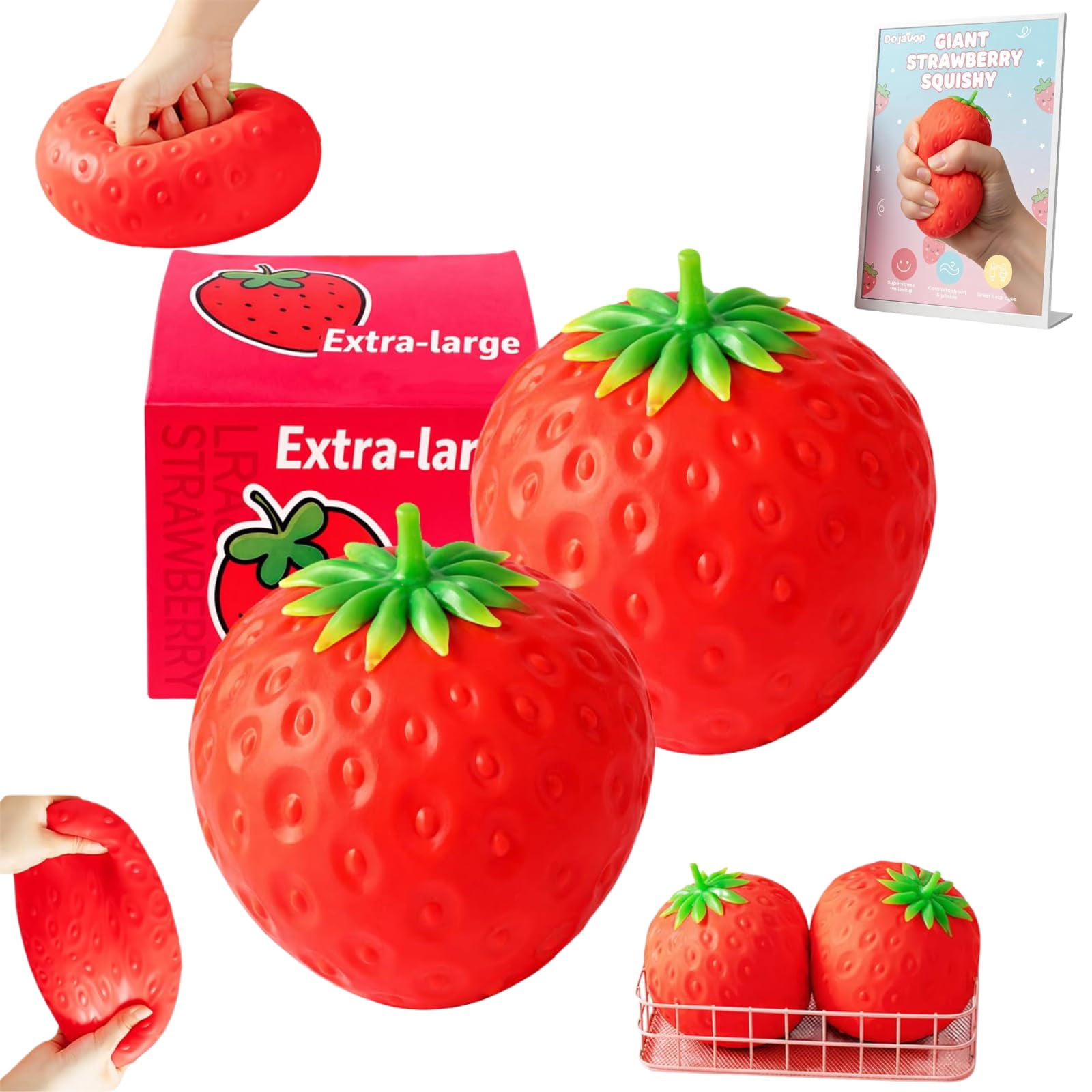 EVHRZN 7in Giant Strawberry Squishy, Jumbo Realistic Strawberry Stress Ball TPR, Large Squeeze Fruit Ball, Big Strawberries Squishies Fidget for Adults Party Favor Stress Relief